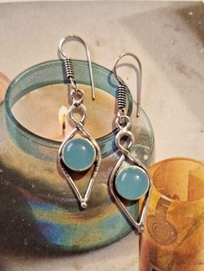 Silver-Tone Blue Stone Dangle Earrings - Elegant Teardrop Design